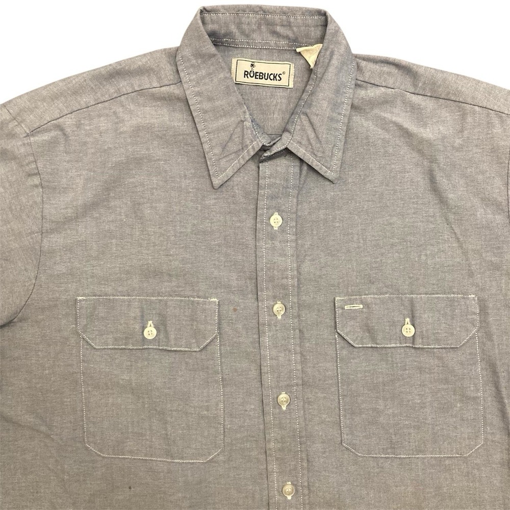 Roebucks Chambray Short Sleeve Work Shirt Men's XL Light Blue VINTAGE
